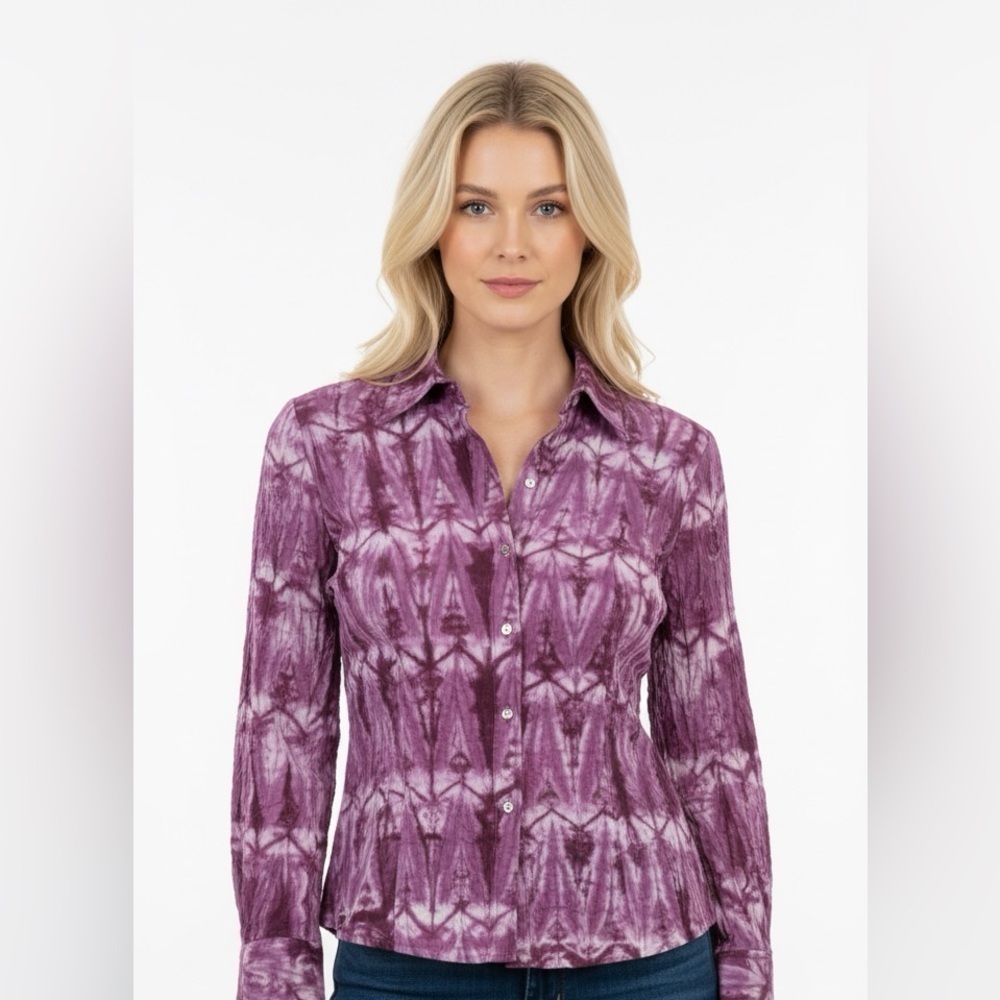 Imane Iyissi Purple Tie-Dye Women's Top cotton fabric boho designer size small